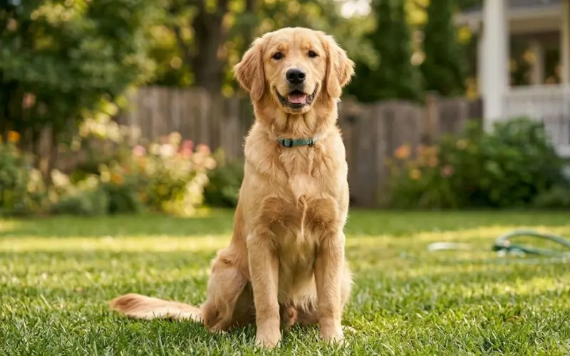 golden retriever in perfect sit position during training
