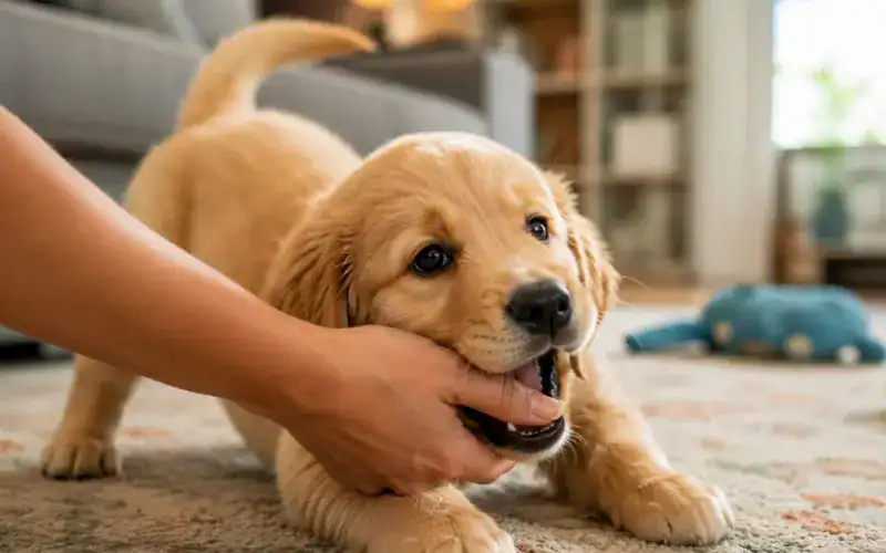 puppy biting and nipping hand during play session