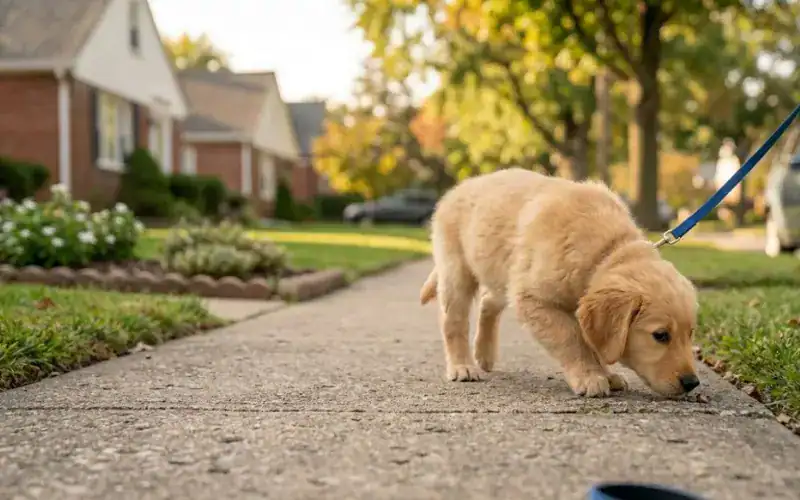 puppy-socialization-outdoor-experience puppy exploring outdoors during socialization training