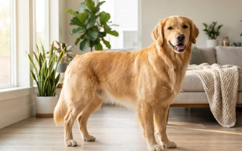 clean-dog-after-deshedding-shiny-coat golden retriever with shiny coat after deshedding session
