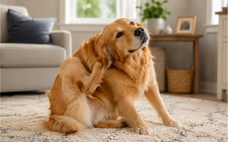 dog-itchy-skin-scratching-before-shampoo dog scratching itchy skin before using sensitive shampoo