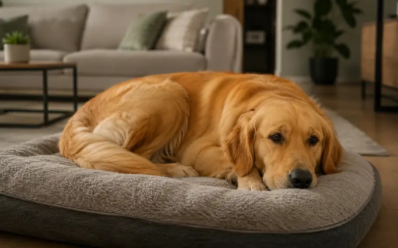 dog showing sensitive stomach signs and mild discomfort