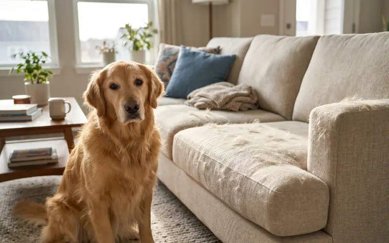 dog-shedding-undercoat-hair-everywhere dog shedding loose undercoat hair on furniture