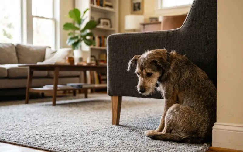 dog-subtle-pain-signs-lying-down dog lying down showing subtle signs of pain and discomfort