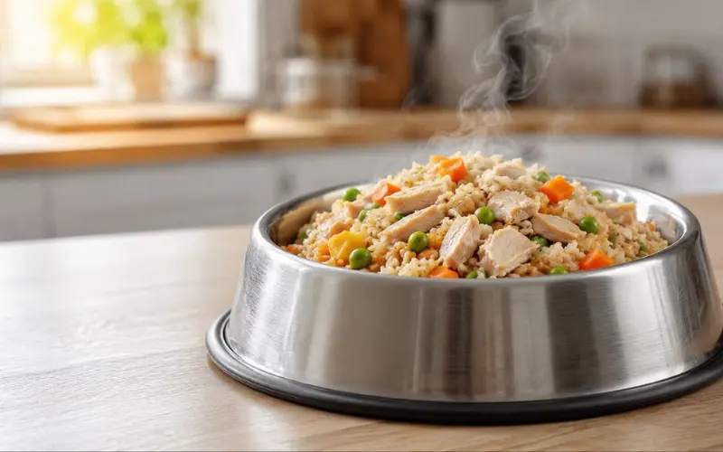 homemade dog food cooked and ready in bowl