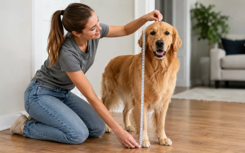 measuring-dog-for-crate-size owner measuring large dog for correct crate size