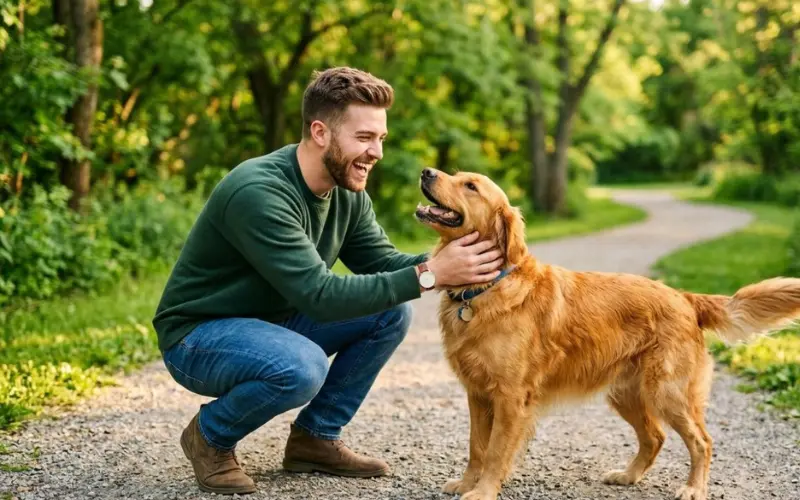 owner rewarding dog with treat after successful recall