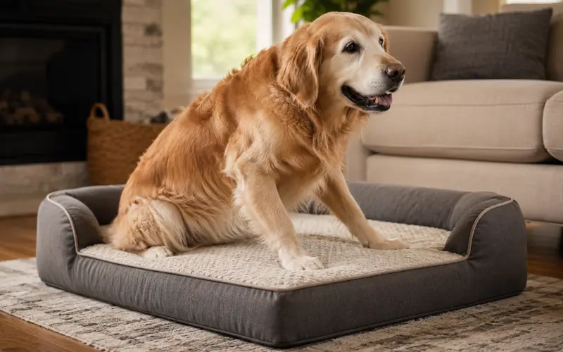 senior-dog-getting-up-from-bed-easily senior dog getting up easily from supportive orthopedic bed