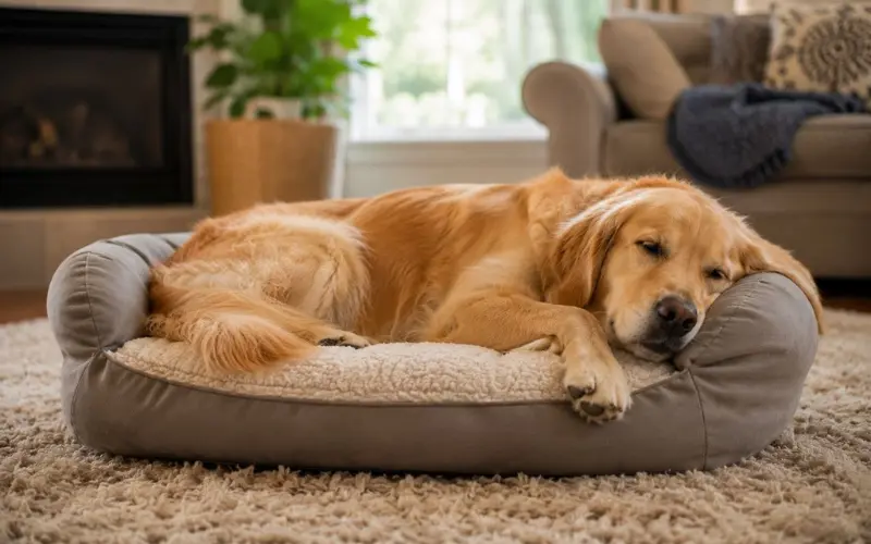 calm-dog-after-calming-treats calm relaxed dog resting after calming treats