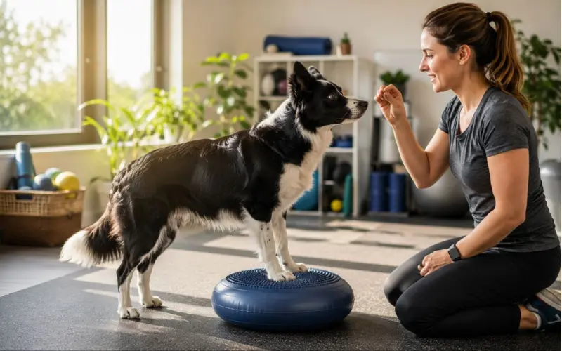 dog doing core-strengthening fitness exercise during training session