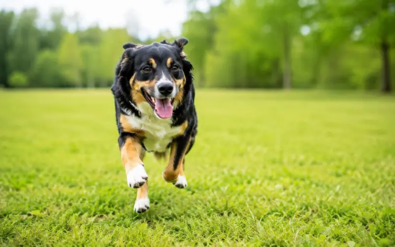 dog-recall-training-running-toward-owner-field dog running toward owner during recall training in an open field