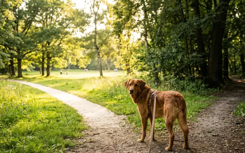 dog-two-paths-training-choice-fork (2) dog at a symbolic fork representing force-free vs e-collar training choice