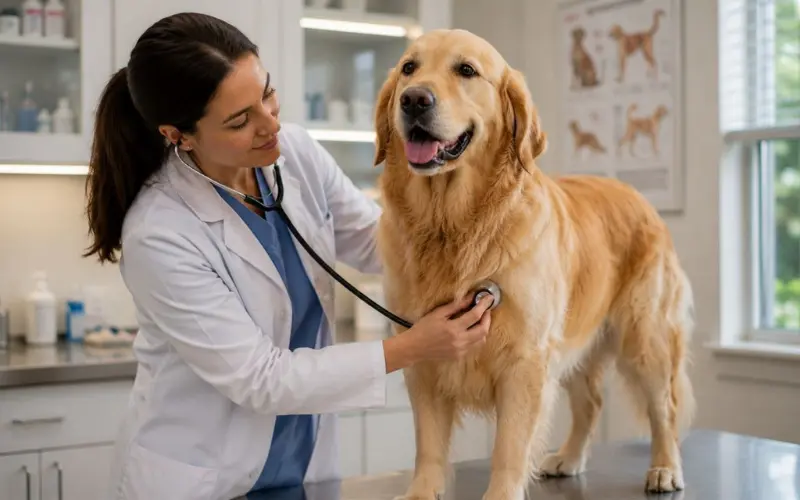 dog-vet-visit-checkup-examination dog at veterinary clinic for symptom examination