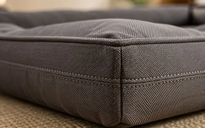 dog-bed-kevlar-reinforced-seams-closeup dog bed reinforced seams and chew-resistant fabric detail