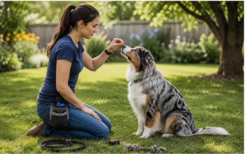 dog and owner practicing training skills during outdoor session