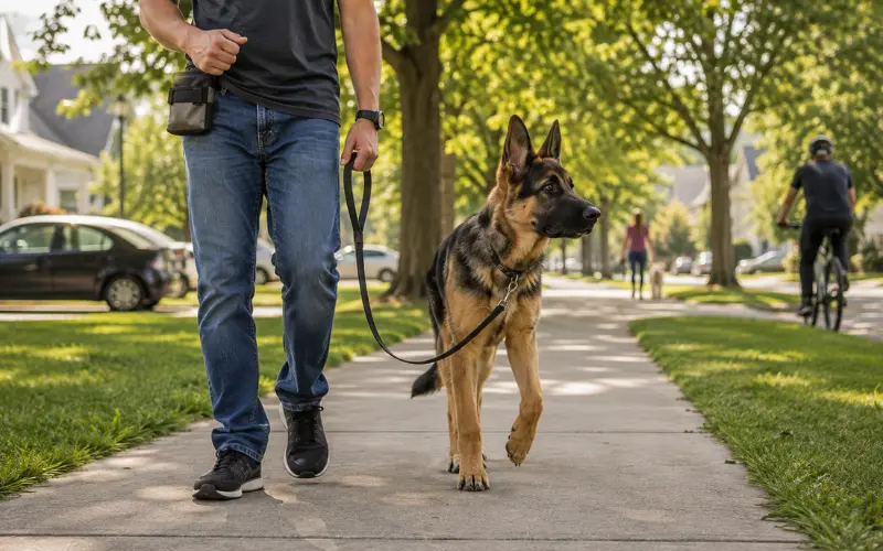 german-shepherd-adolescent-leash-training adolescent german shepherd during leash training session
