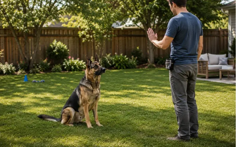 German Shepherd during advanced obedience training session