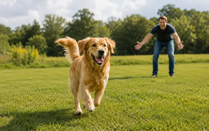 golden-retriever-adolescent-outdoor-recall adolescent golden retriever practicing recall outdoors