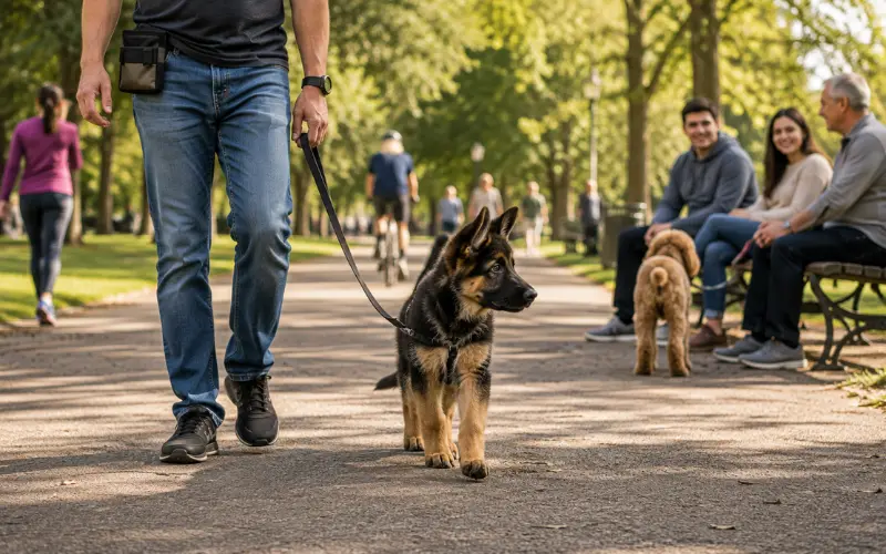 gsd-puppy-socialization-new-environment german shepherd puppy being socialized in a new environment