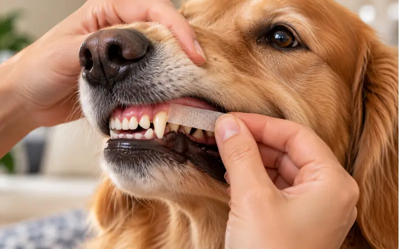 dissolving dental strip on dog gumline