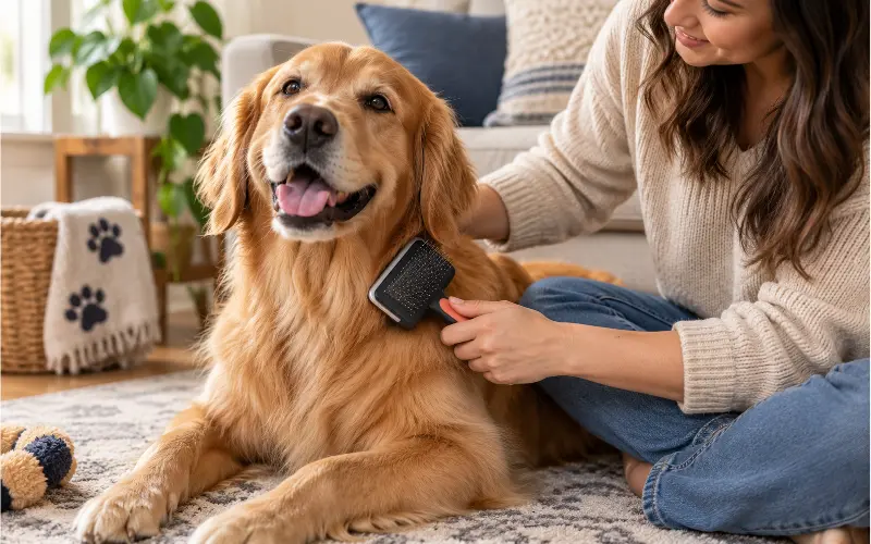 dog-owner-grooming-at-home