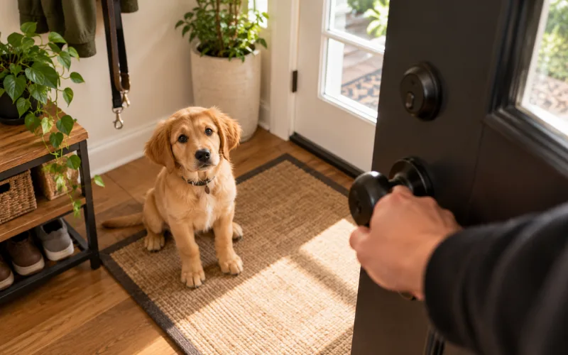 owner leaving puppy home alone for the first time